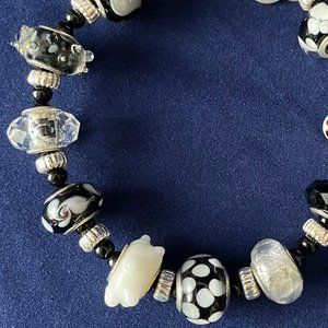 Unique Sterling and Glass Beaded Bracelet - Fits 8" wrist